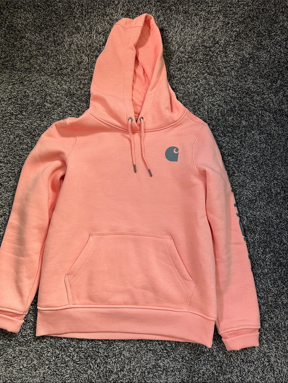 Carhartt Coral Pink Pullover Hoodie with Chest Emblem Size X-Small